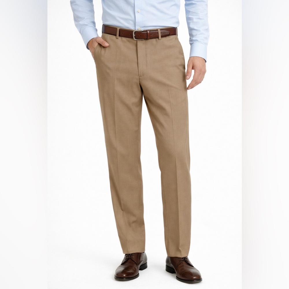 Ballin Classic Dress Pants 38‎ Super 120s Wool Tan Flat Front Canada Comfort EZE